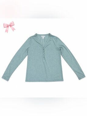Athleta Uptempo Ribbed Henley Top | Size Large | Sage Blue | Activewear | Lounge